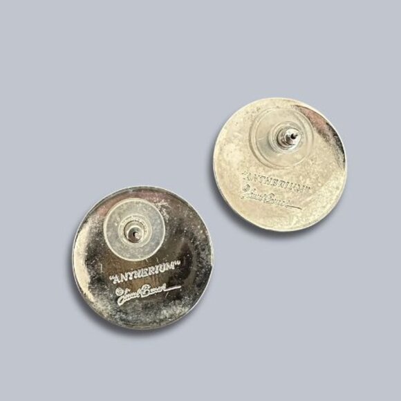 Laurel Burch Anthurium Earrings Enamel Disc Round Stud Flower Pink/Blue One Size - Picture 3 of 3